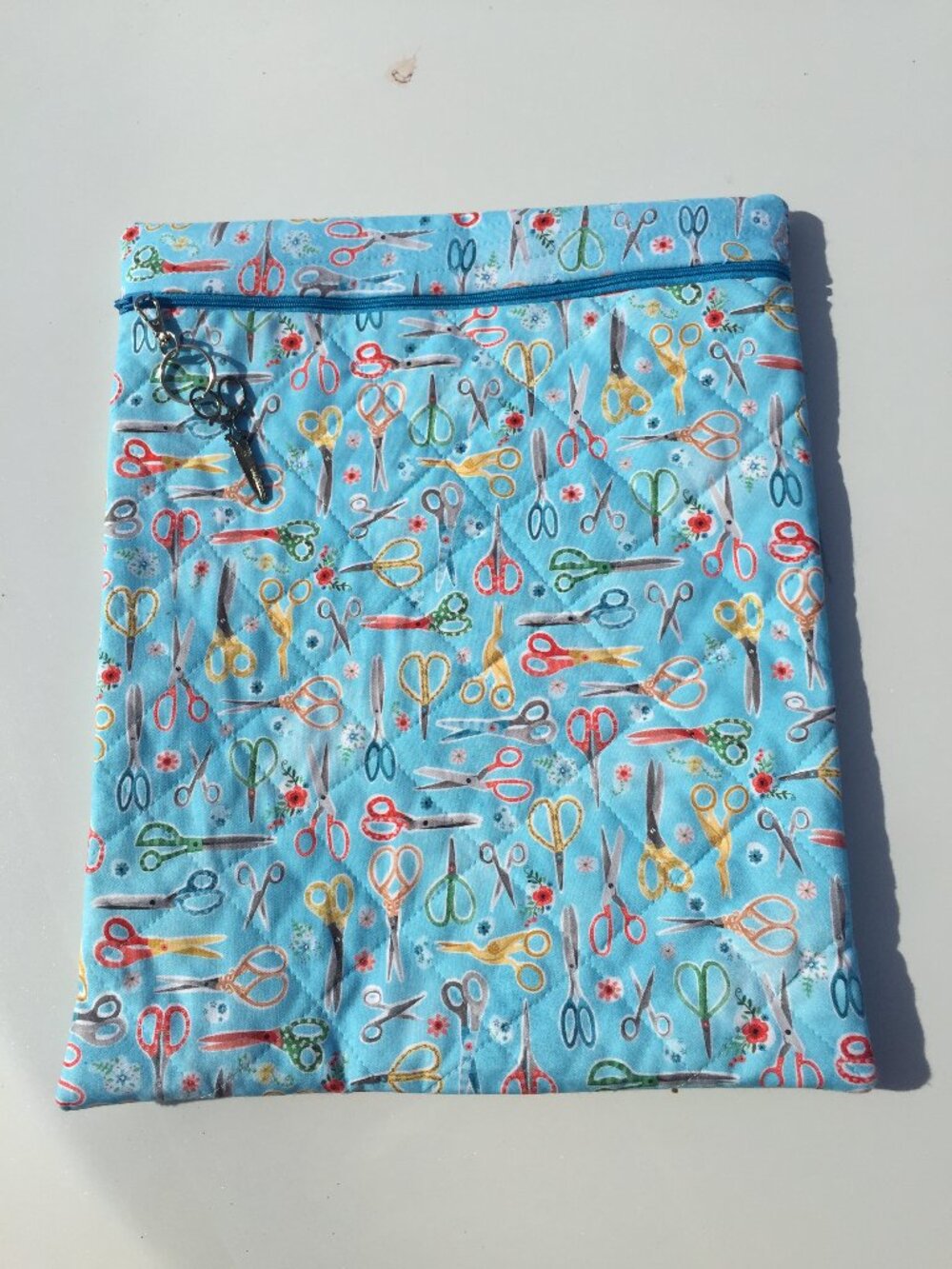 Quilted Zipper Pouch Craft Organizer Michael Miller Scissors in Sky Project Bag